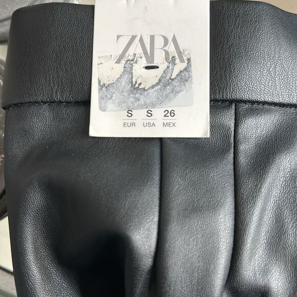 ZARA Faux Leather Slim Flare Leg Pants Split Hem Bootleg Slit  Black small NWT - Picture 9 of 11